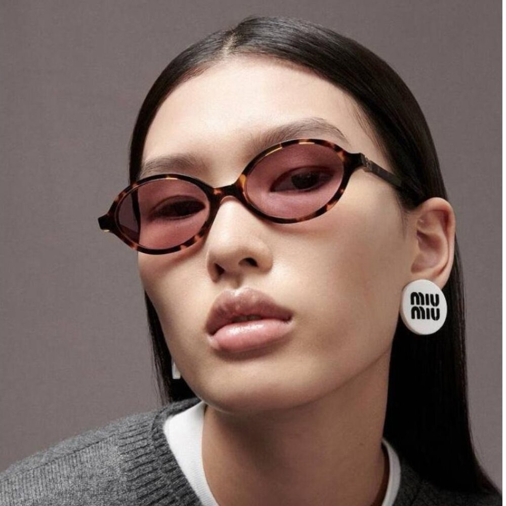 NEW MIU MIU MU04ZS VAU50D OVAL WOMEN MIU MIU SUNGLASSES MU04ZSF PINK MIU MIU - Picture 1 of 12